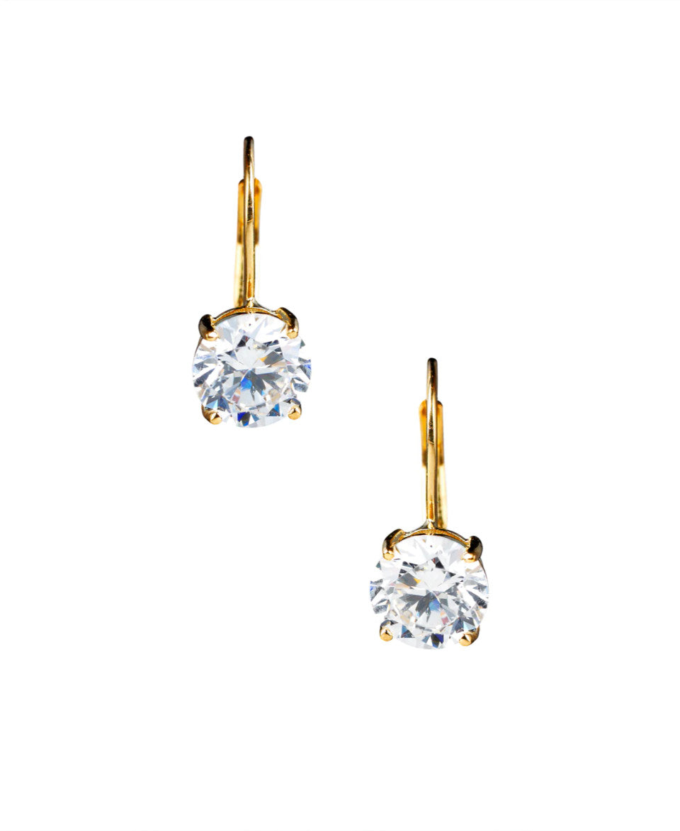 Solitaire Brilliant Cut Leverback Drop Earrings in Yellow Gold