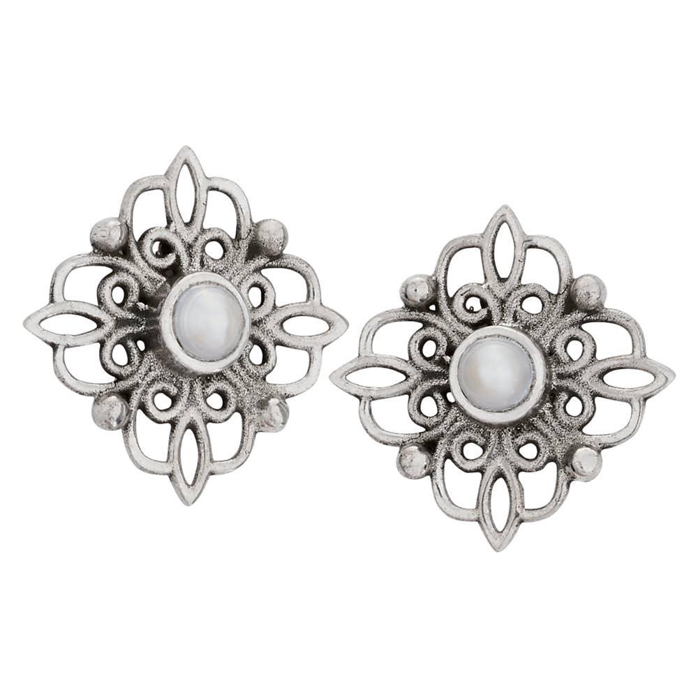 Emmylou Sterling Silver Four Point Pearl Stud Earring - The Silver Dahlia