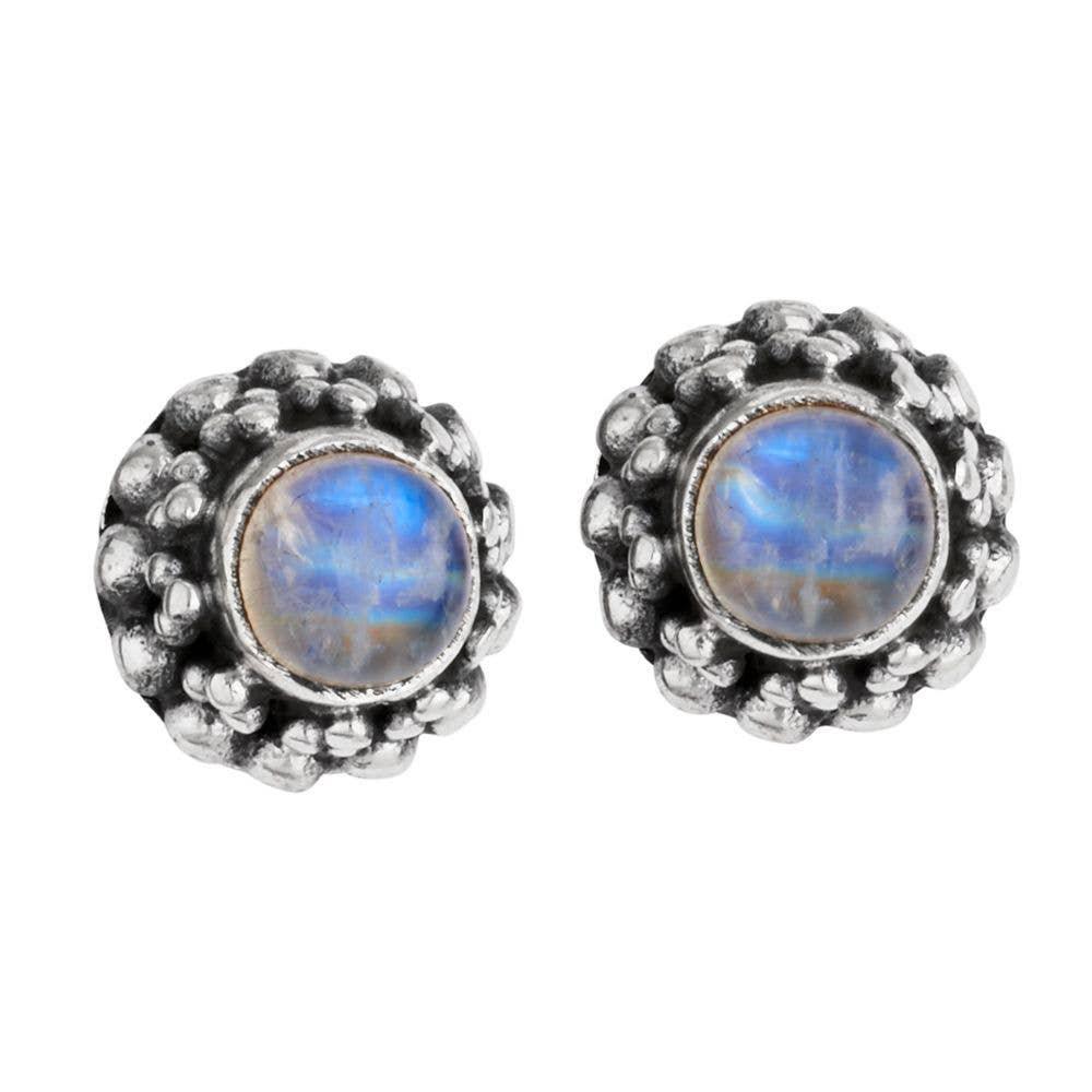 Glimpse of Heaven Rainbow Moonstone Sterling Silver Studs - The Silver Dahlia