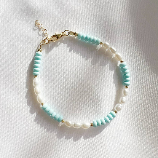 East Coast Turquoise Pearl Beaded Gold Filled Bracelet