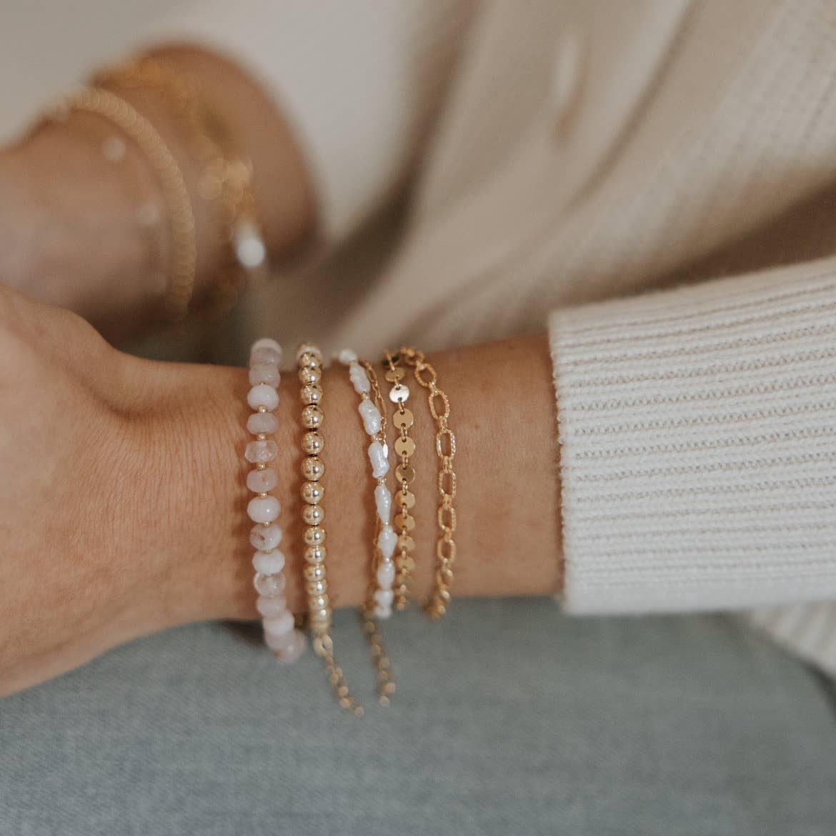 Rosalie Rose Quartz Pink Gold Filled Beaded Bracelet