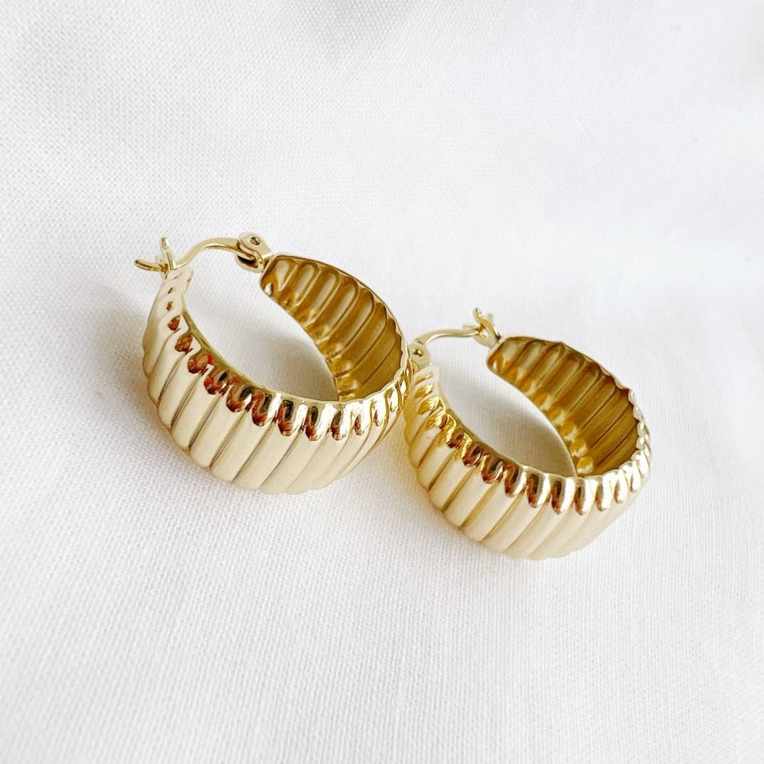 Riley Textured Dome Hoops Earrings Gold Filled