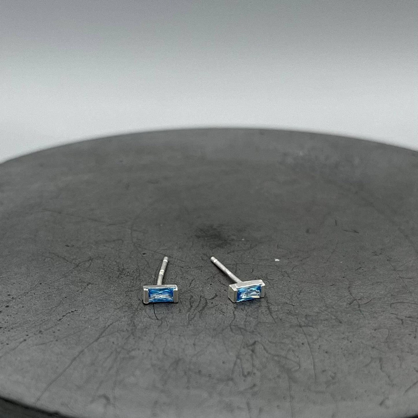 Birthstone Baguette Silver Studs