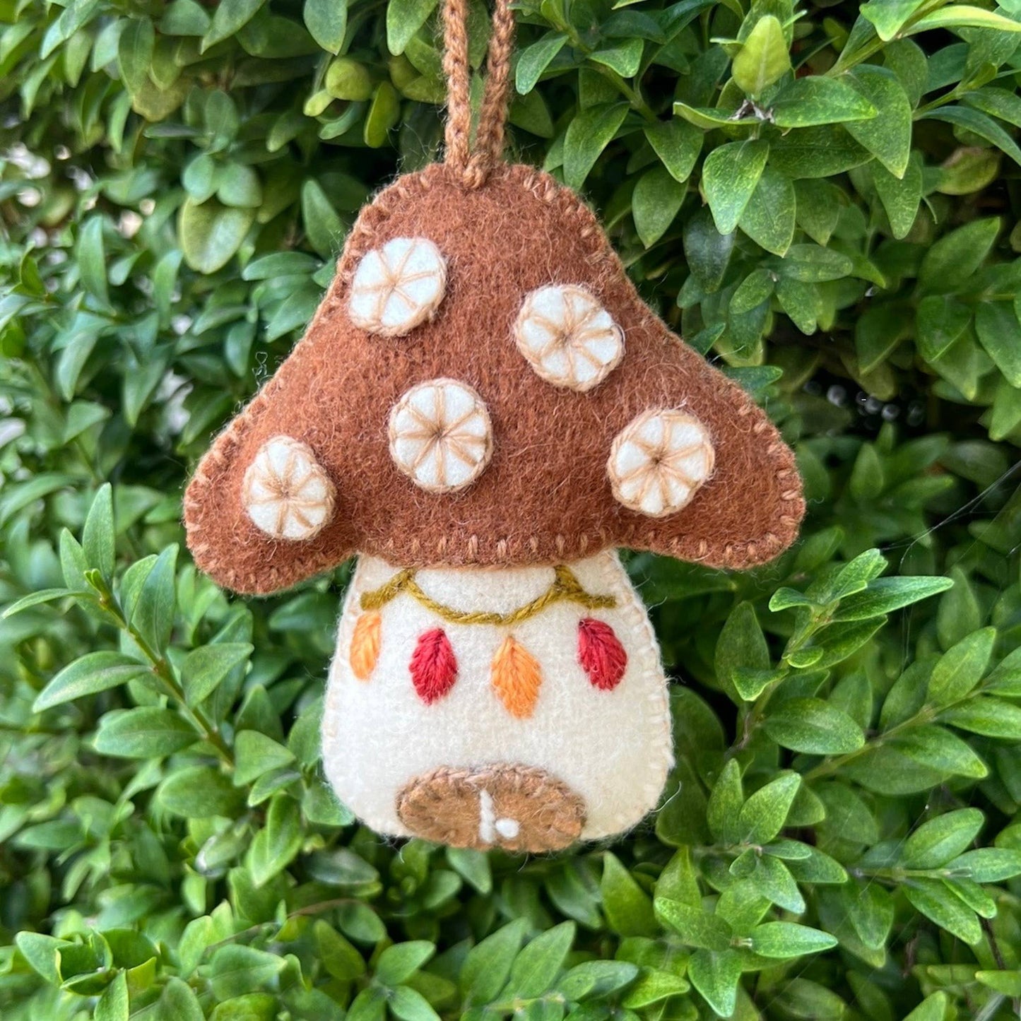 Mushroom House Embroidered Wool Christmas Ornament