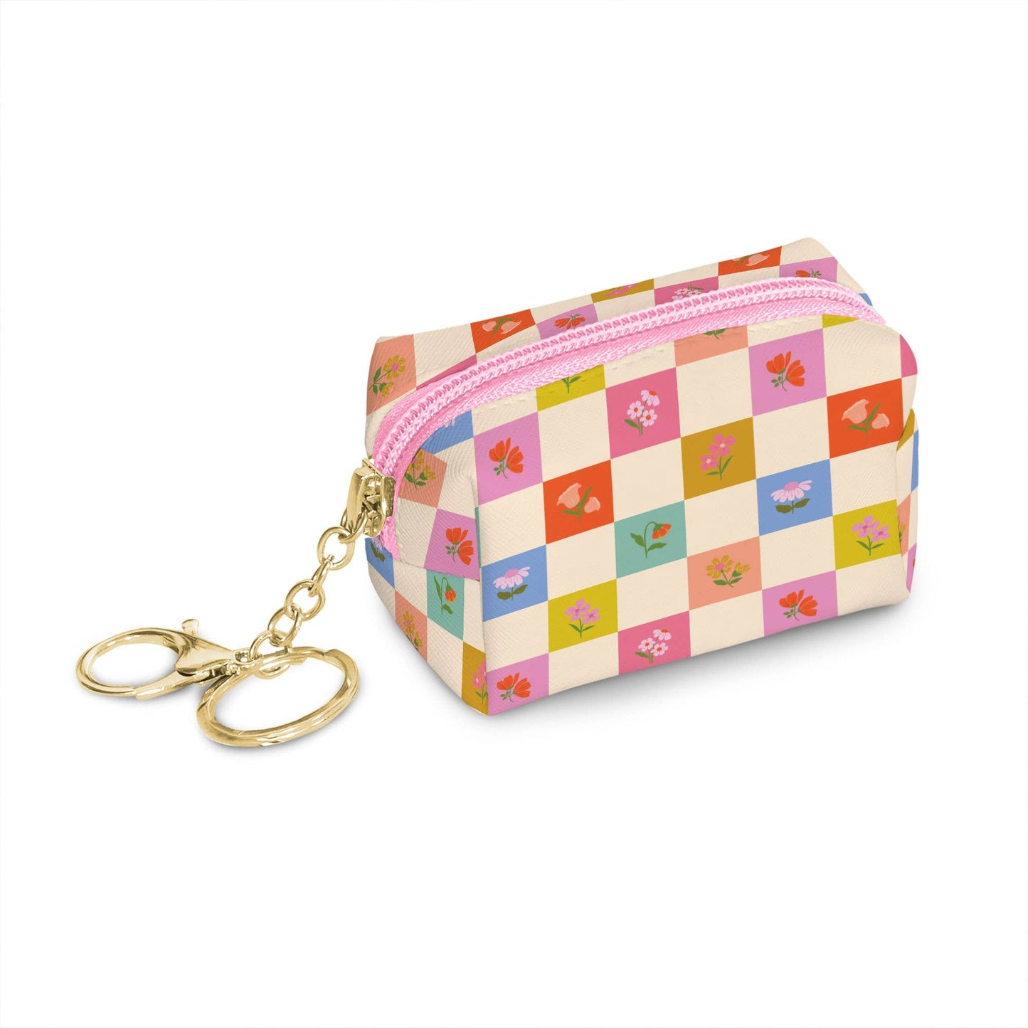 Checkerboard Blooms Key Chain Pouch