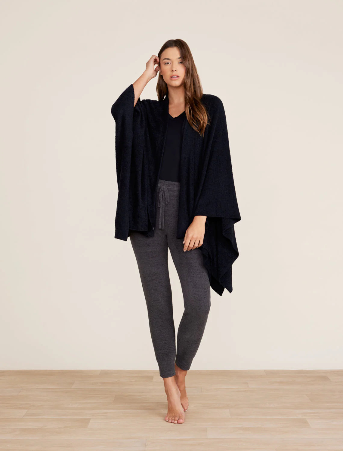 CozyChic Lite Heathered Weekend Wrap Black