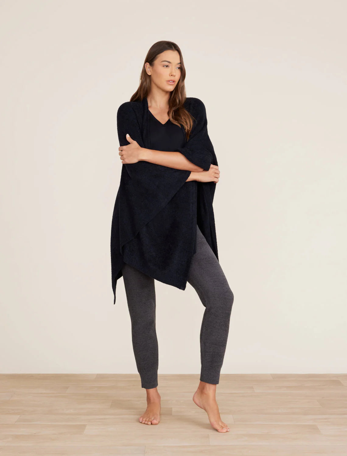 CozyChic Lite Heathered Weekend Wrap Black