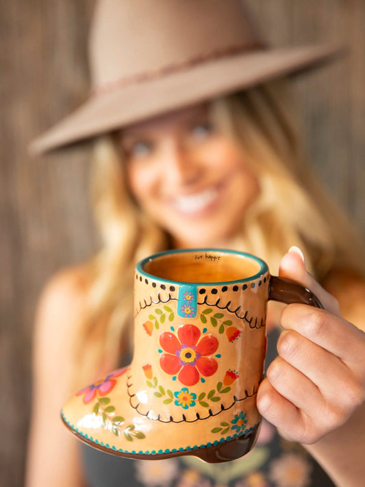 Folk Art Mug Live Happy Boot