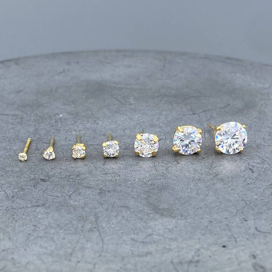 Gold Round CZ Studs