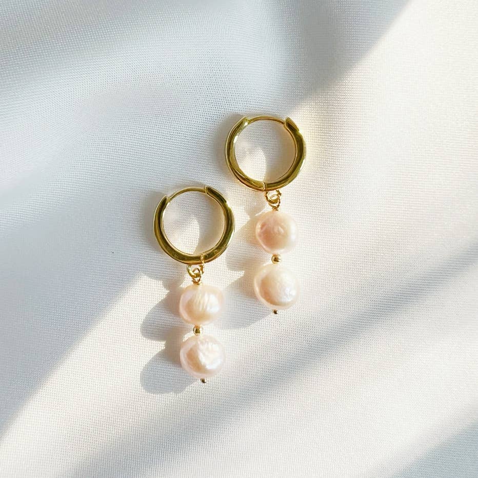 Chiara Freshwater Pearl Huggie Hoops Earrings Gold Filled