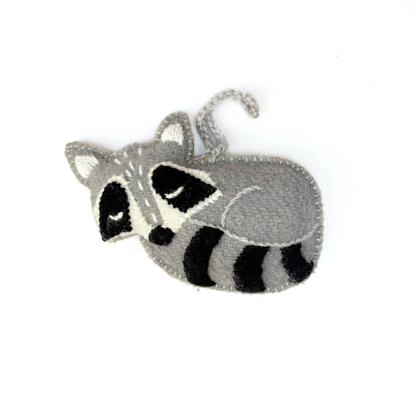 Sleeping Raccoon Embroidered Wool Christmas Ornament