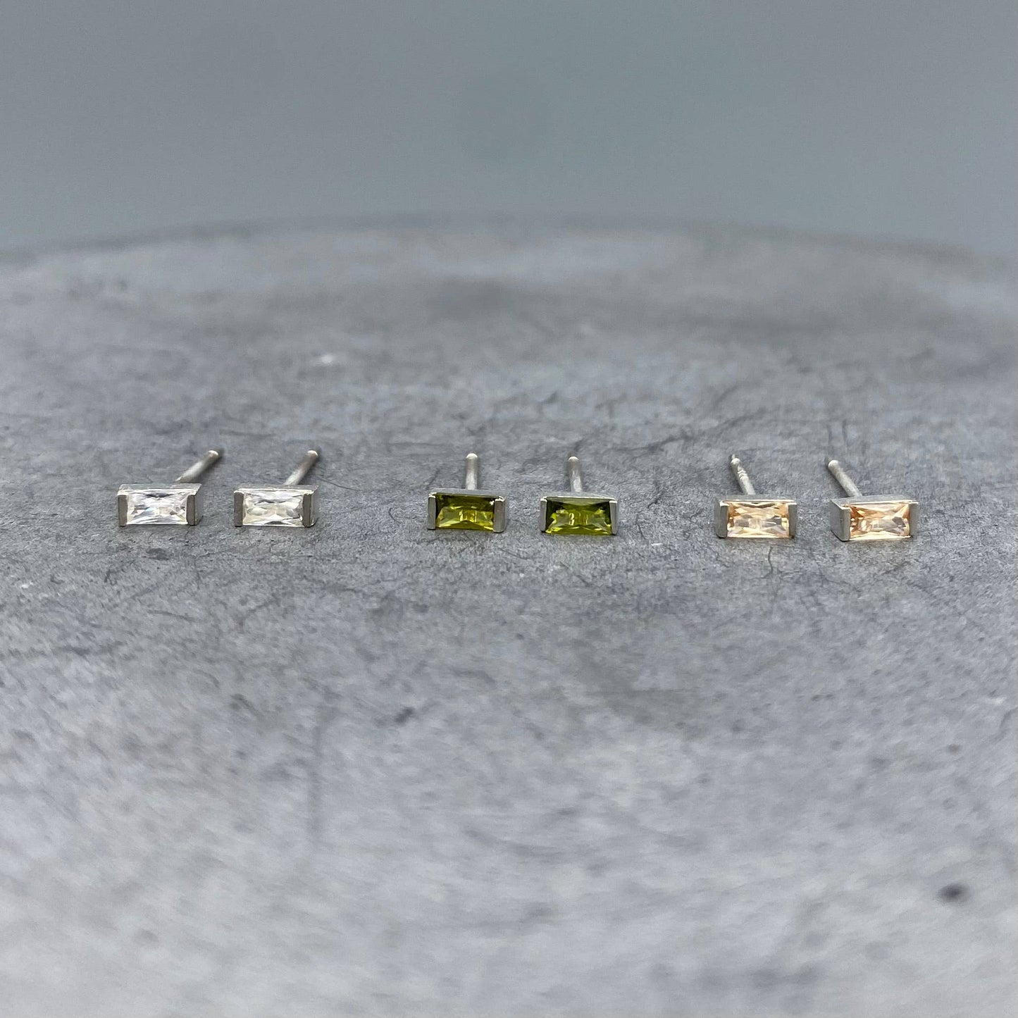 Birthstone Baguette Silver Studs