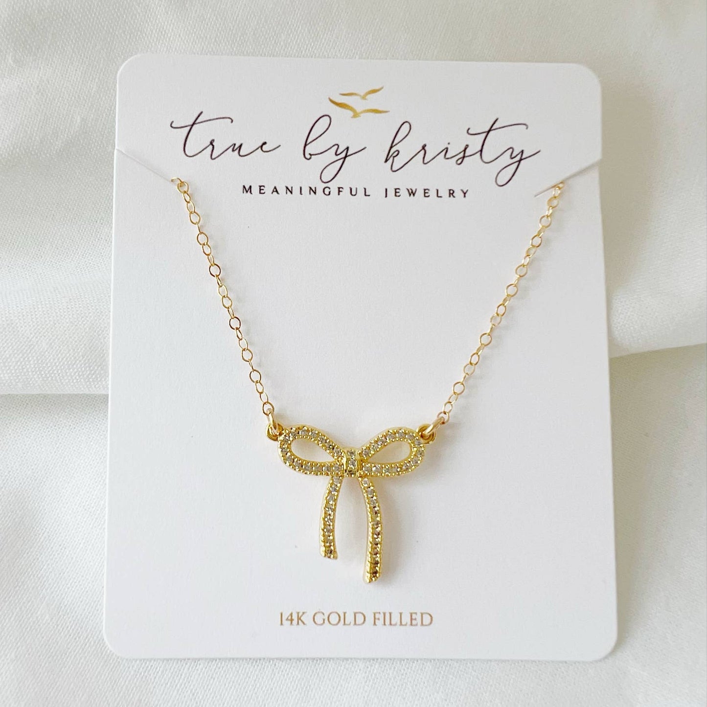 Bow Ribbon CZ Gold Filled Necklace