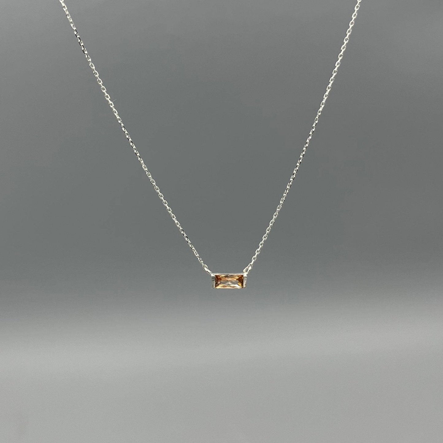 Baguette Birthstone Necklaces in Silver