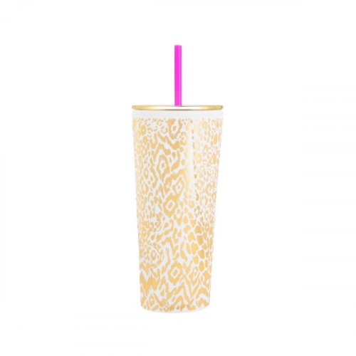 Tumbler with Straw, Gold Metallic Pattern Play