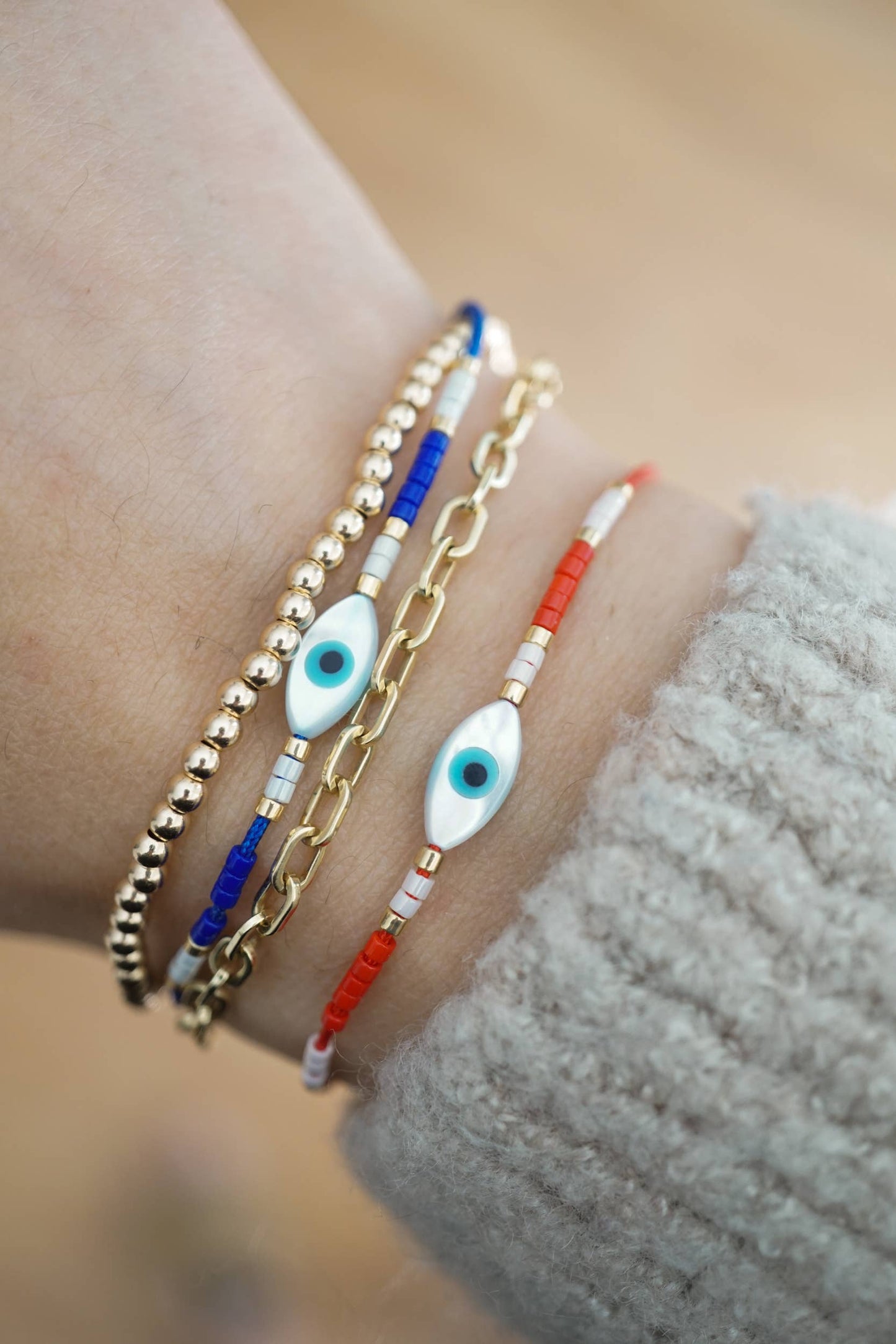 Blue Evil Eye Beaded Bracelet