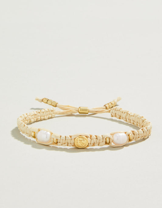 Straw Slide Bracelet Natural/Pearl