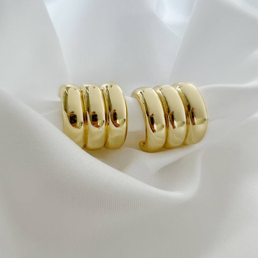 Triple Threat Chunky Statement Hoops Earrings Gold Filled