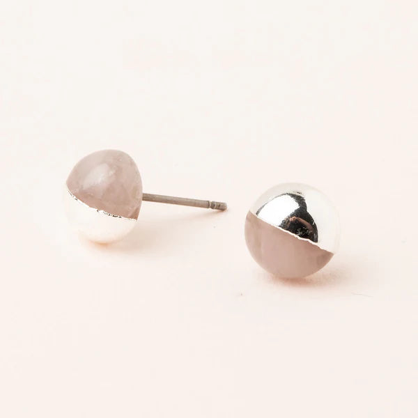 DIPPED STONE STUD EARRING - ROSE QUARTZ/SILVER