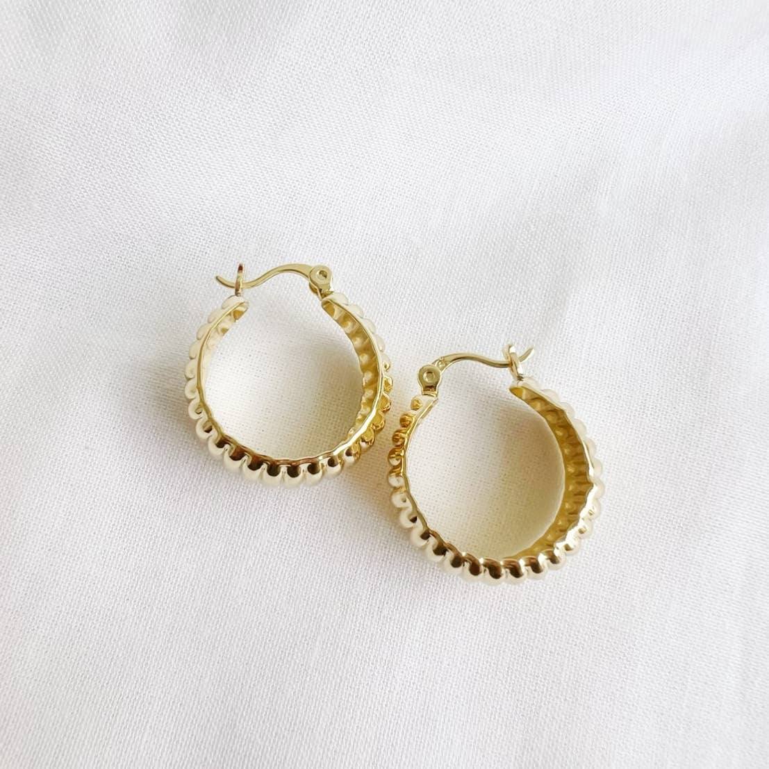 Riley Textured Dome Hoops Earrings Gold Filled