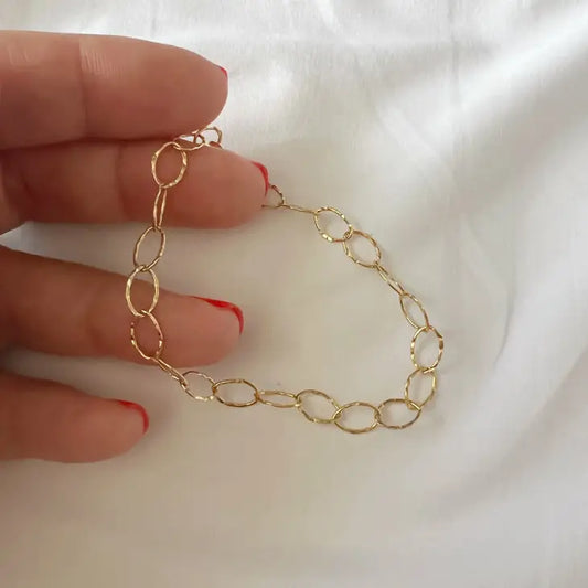 London Hammered Paperclip Chain Bracelet Gold Filled
