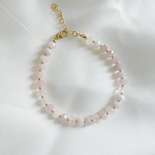 Rosalie Rose Quartz Pink Gold Filled Beaded Bracelet