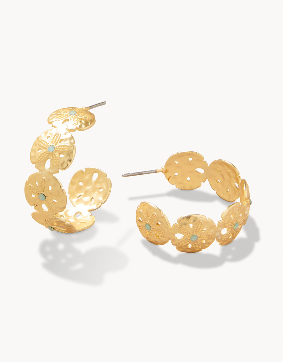 Sand Dollar Hoop Earrings Sea Foam