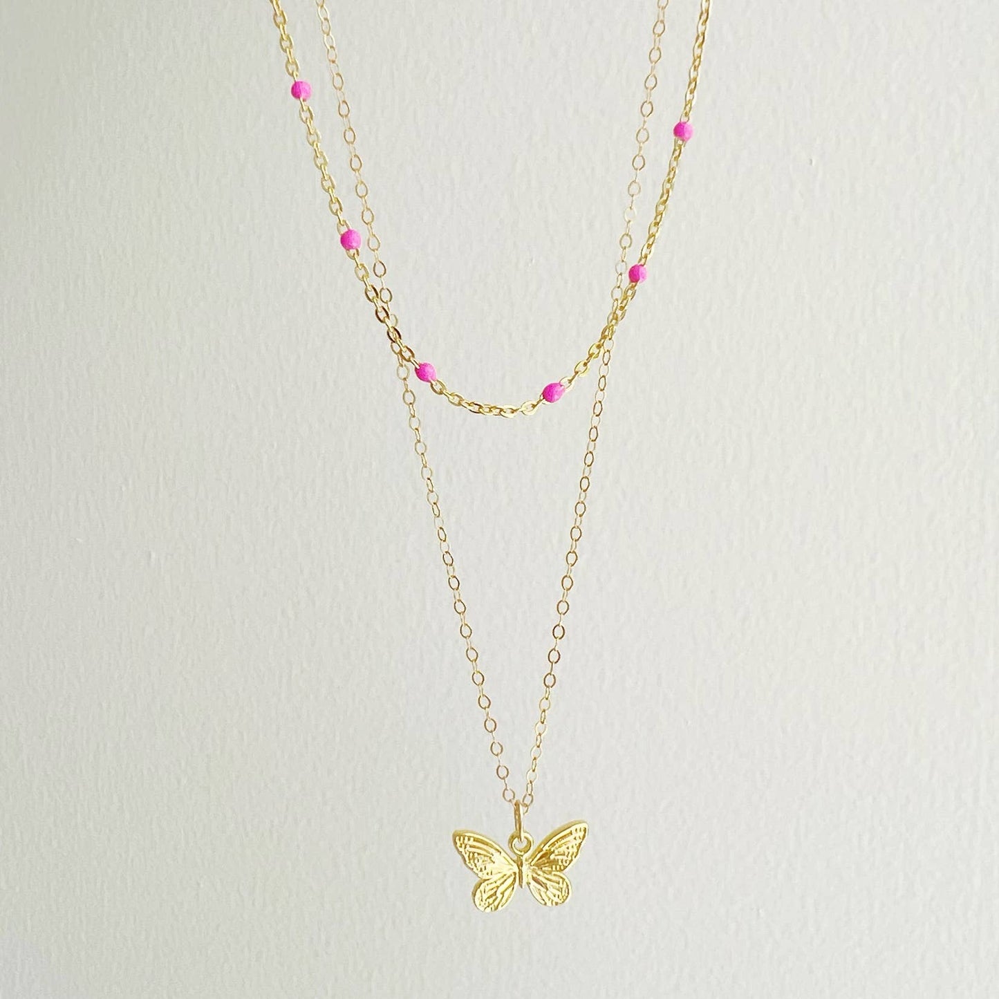 Lola Pink Layering Chain Choker Necklace Gold Filled