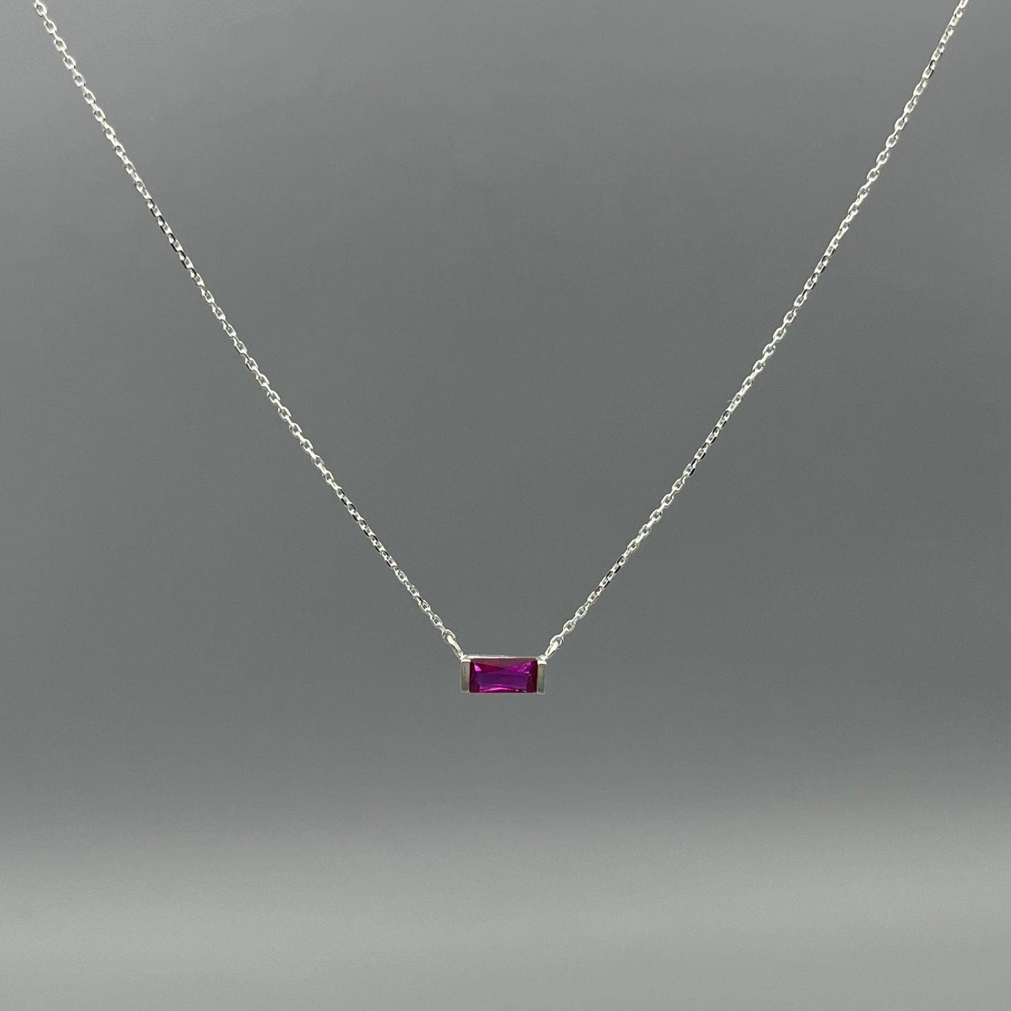 Baguette Birthstone Necklaces in Silver