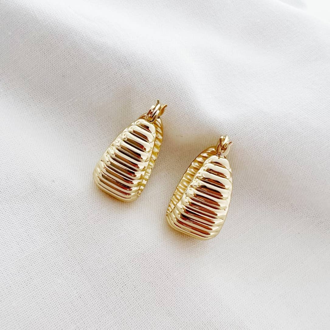 Riley Textured Dome Hoops Earrings Gold Filled