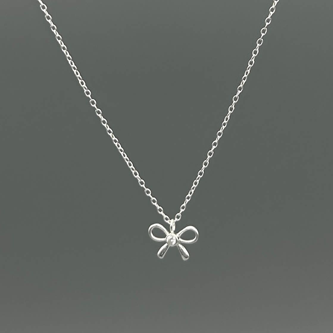 Cute Silver CZ Bow Necklace