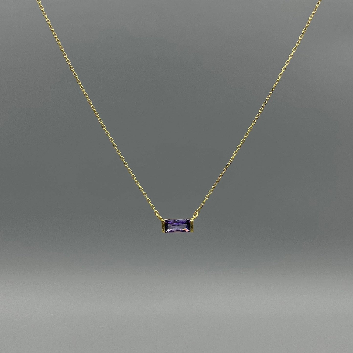 Baguette Birthstone Necklaces in Gold