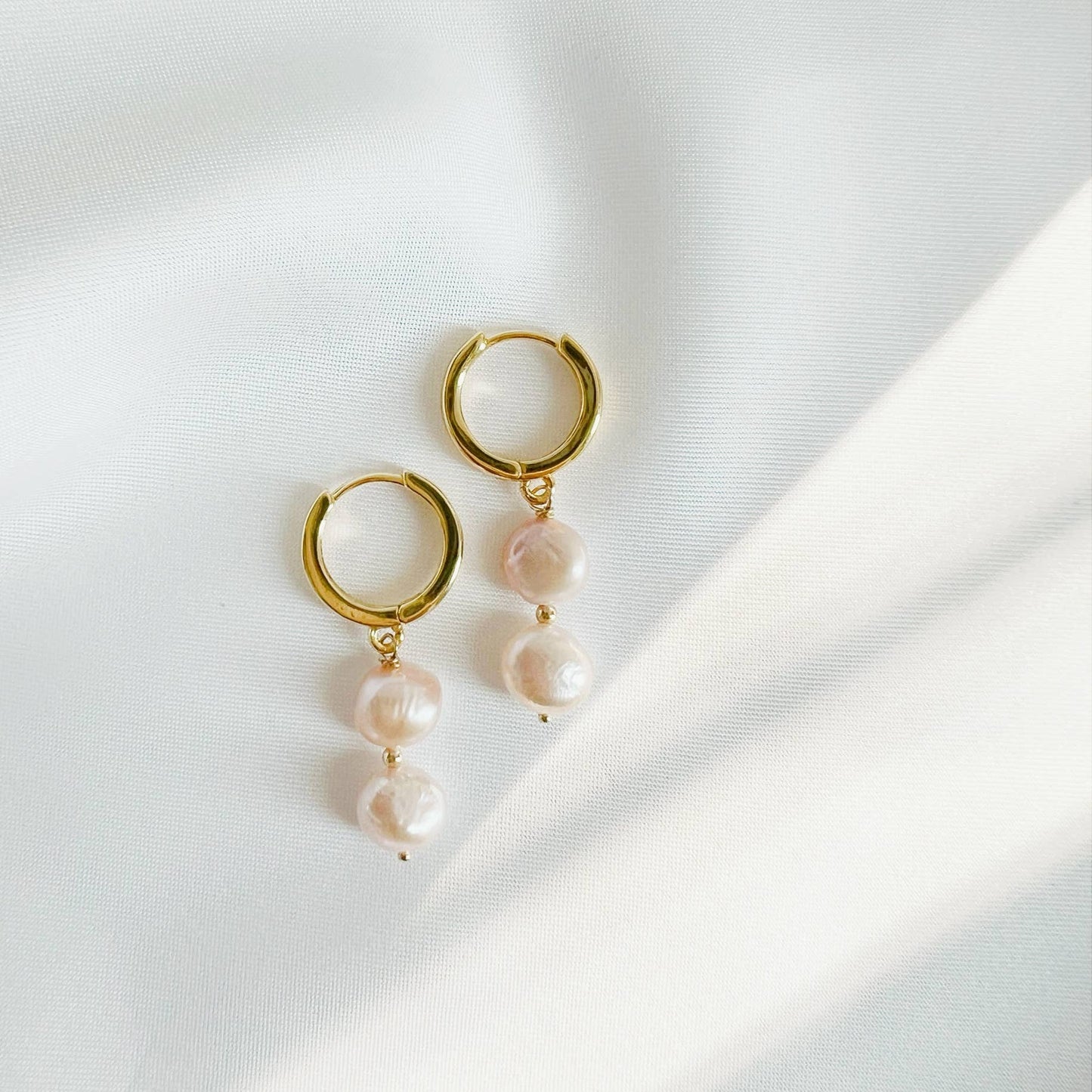 Chiara Freshwater Pearl Huggie Hoops Earrings Gold Filled