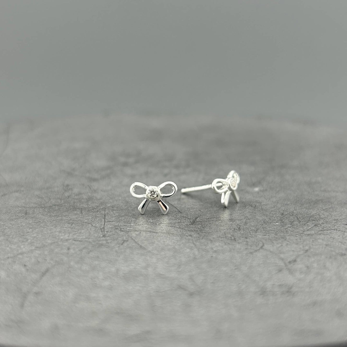 Cute Silver & CZ Bow Studs