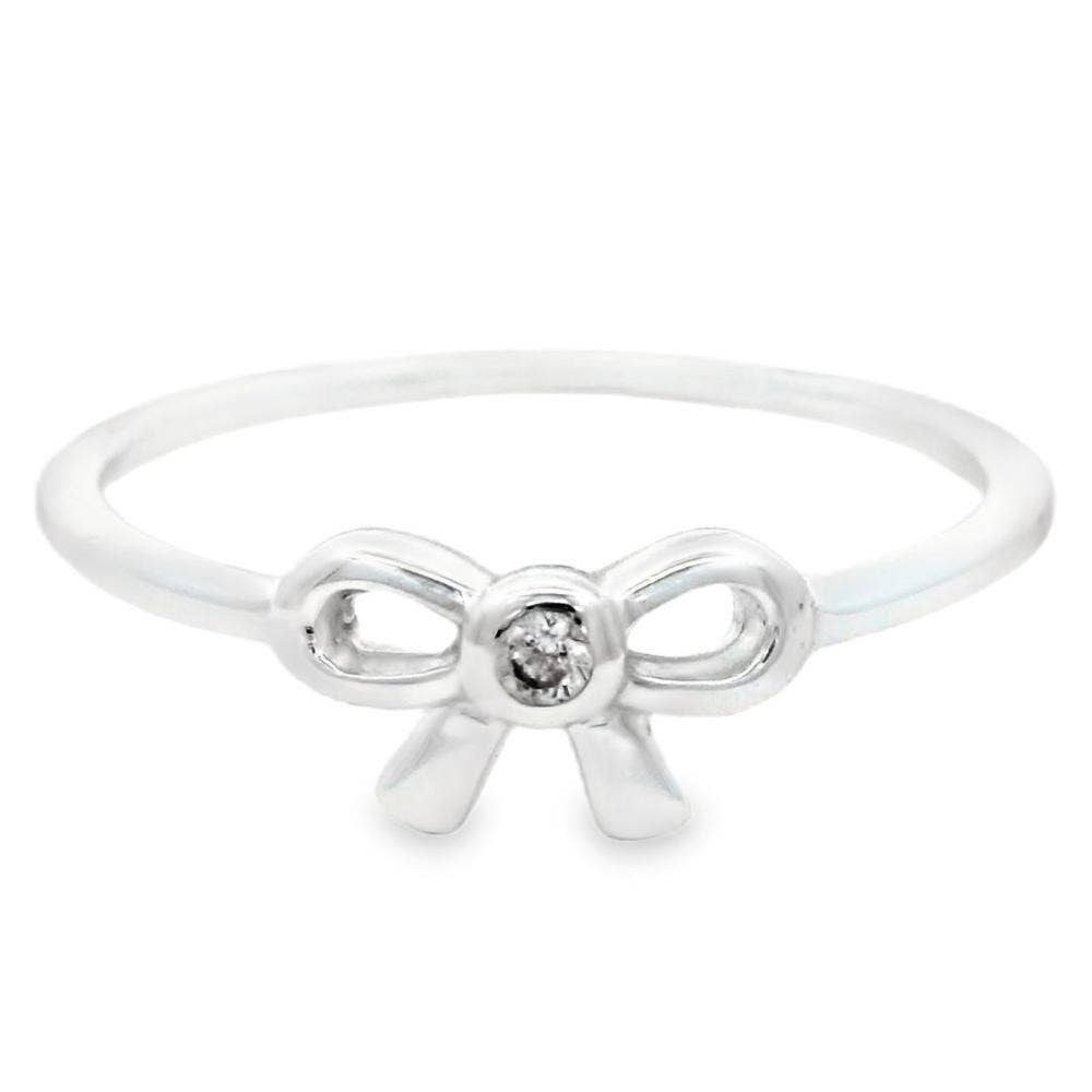 Cute Silver CZ Bow Ring