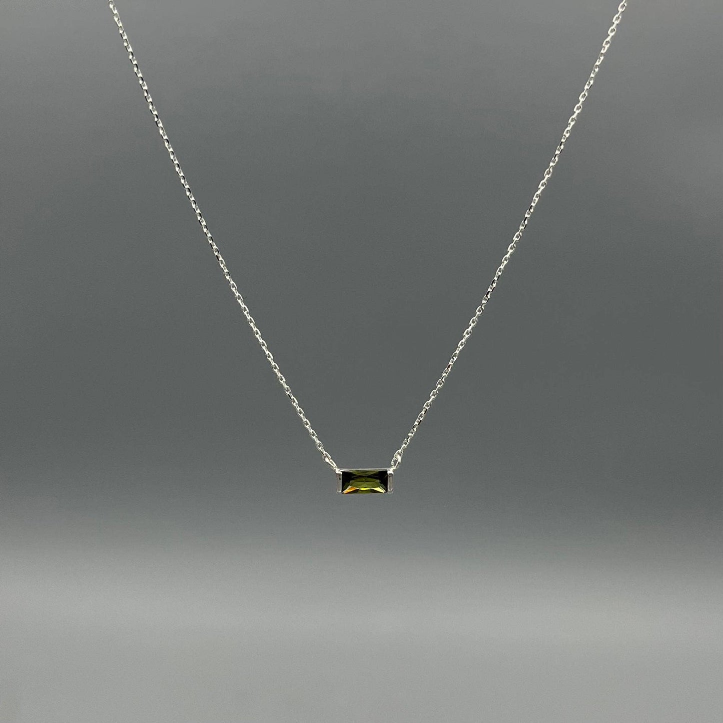 Baguette Birthstone Necklaces in Silver