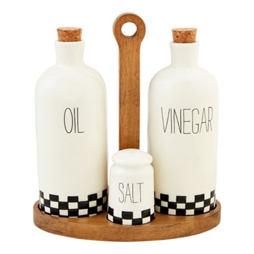 Checkered Oil & Vinegar Caddy Set