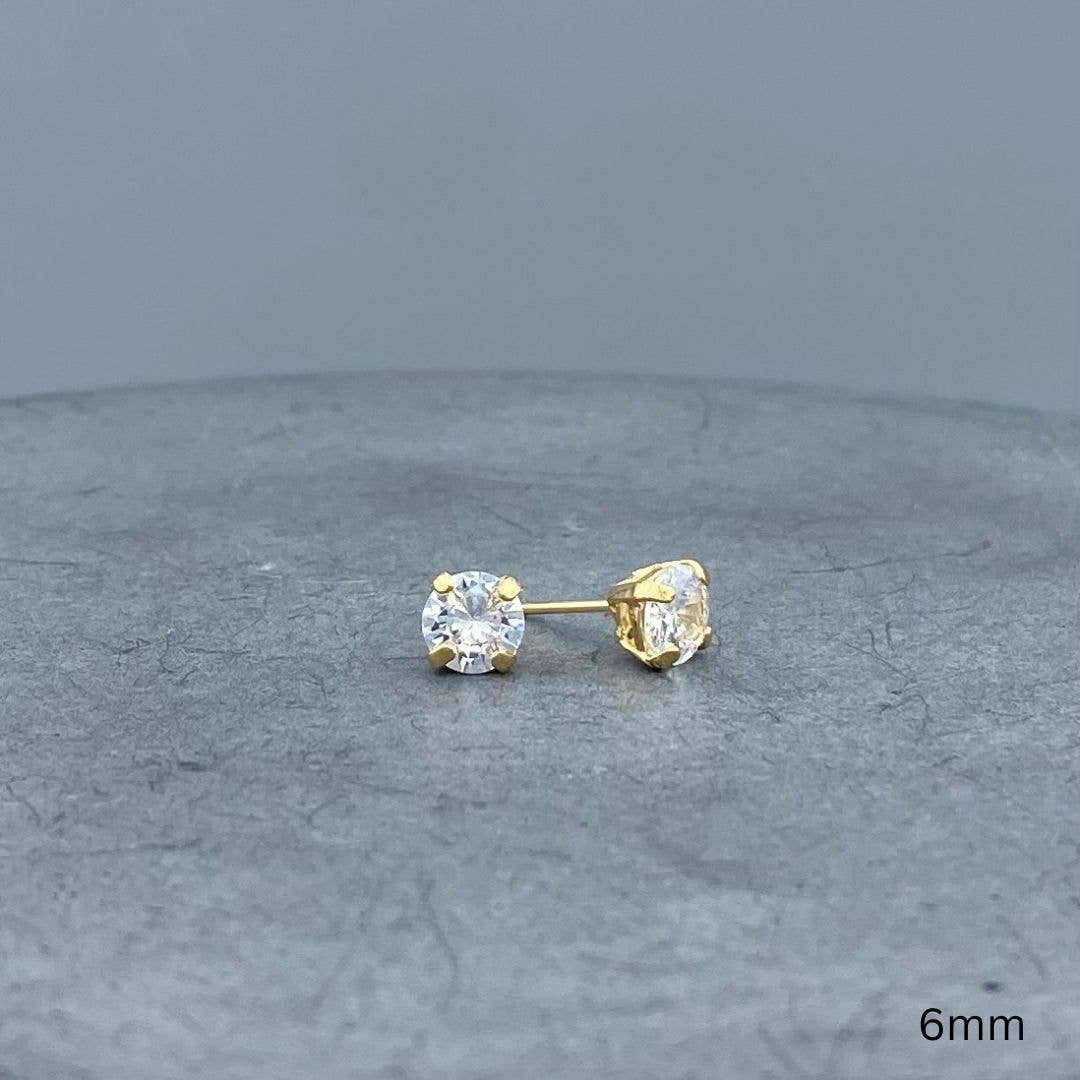 Gold Round CZ Studs