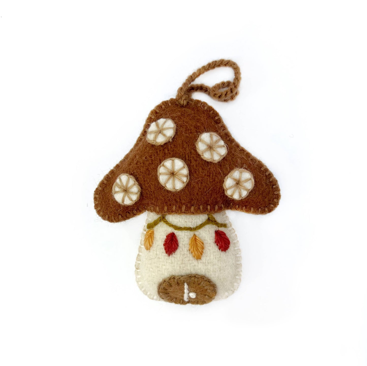 Mushroom House Embroidered Wool Christmas Ornament