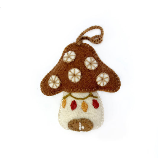 Mushroom House Embroidered Wool Christmas Ornament