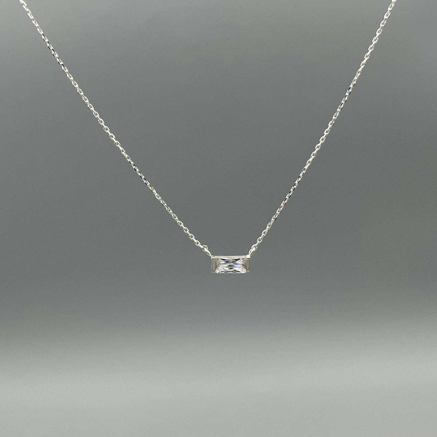 Baguette Birthstone Necklaces in Silver