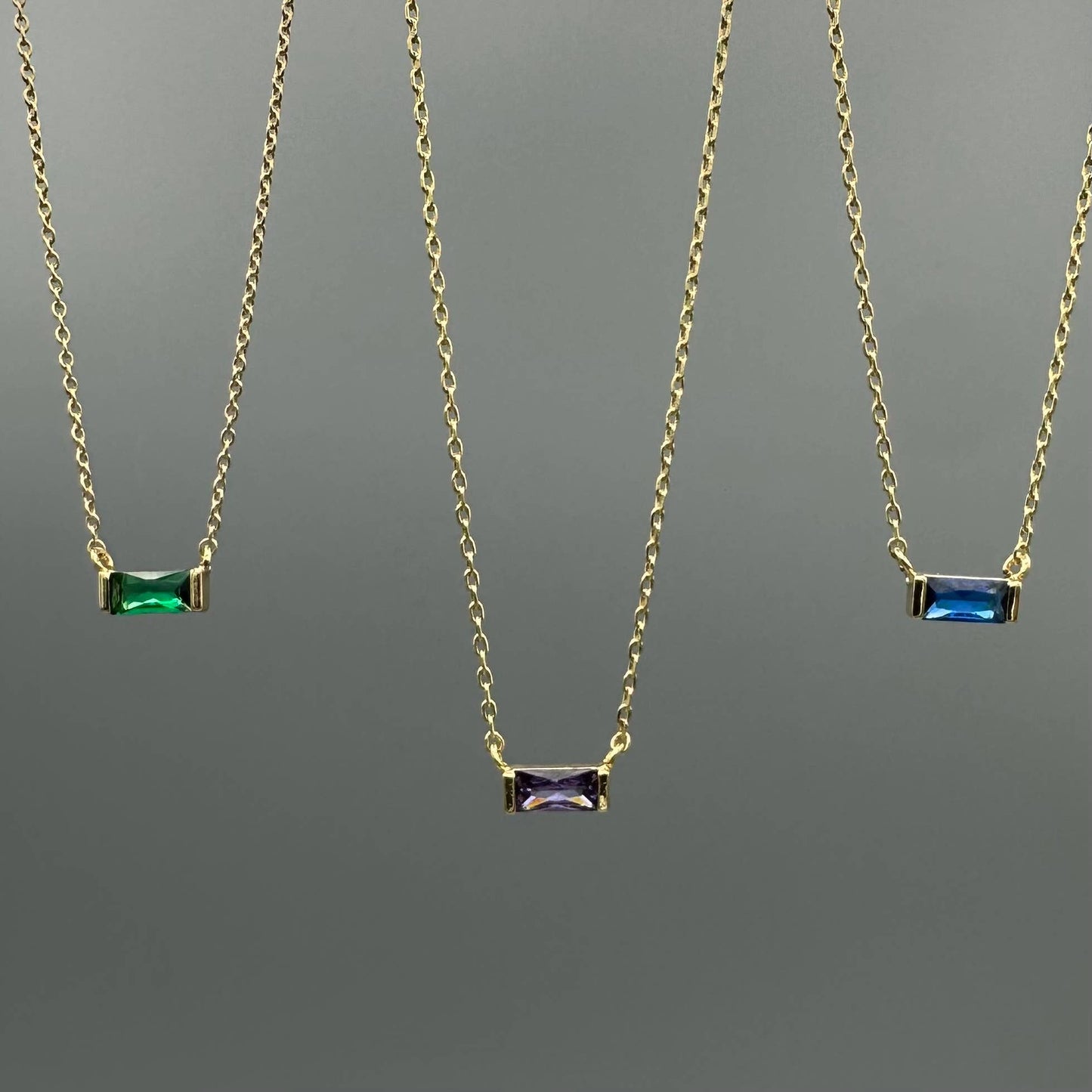 Baguette Birthstone Necklaces in Gold