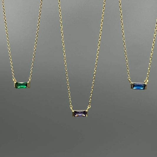 Baguette Birthstone Necklaces in Gold