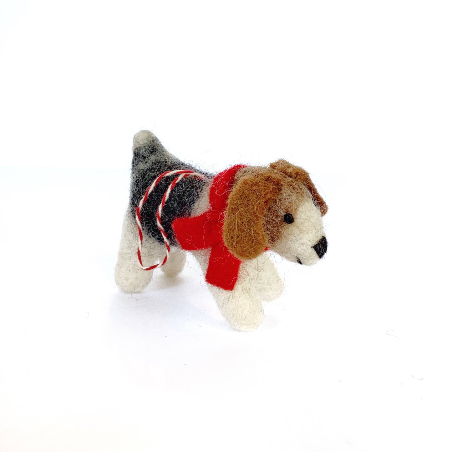 Dog with Red Scarf Tufted Wool Christmas Ornament