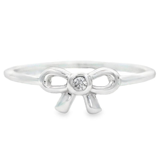 Cute Silver CZ Bow Ring