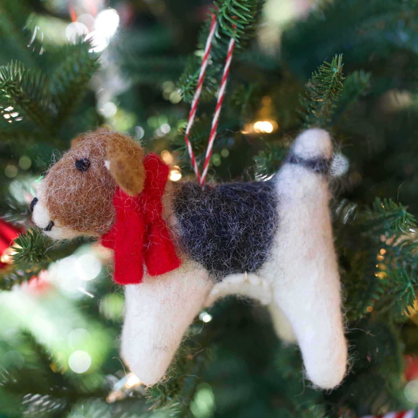 Dog with Red Scarf Tufted Wool Christmas Ornament