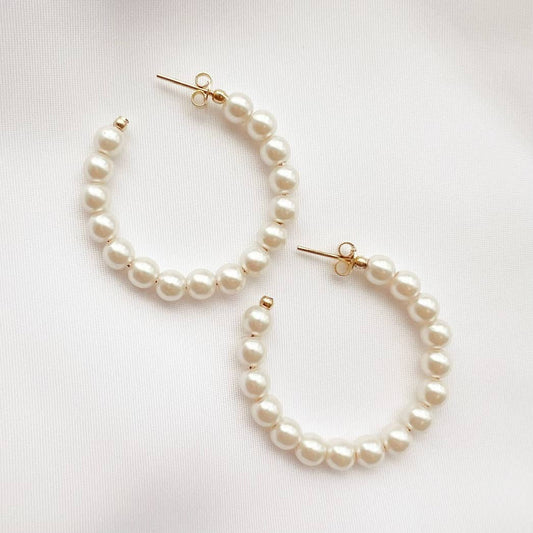 Ocean Ave Pearl Hoops Earrings Gold Filled