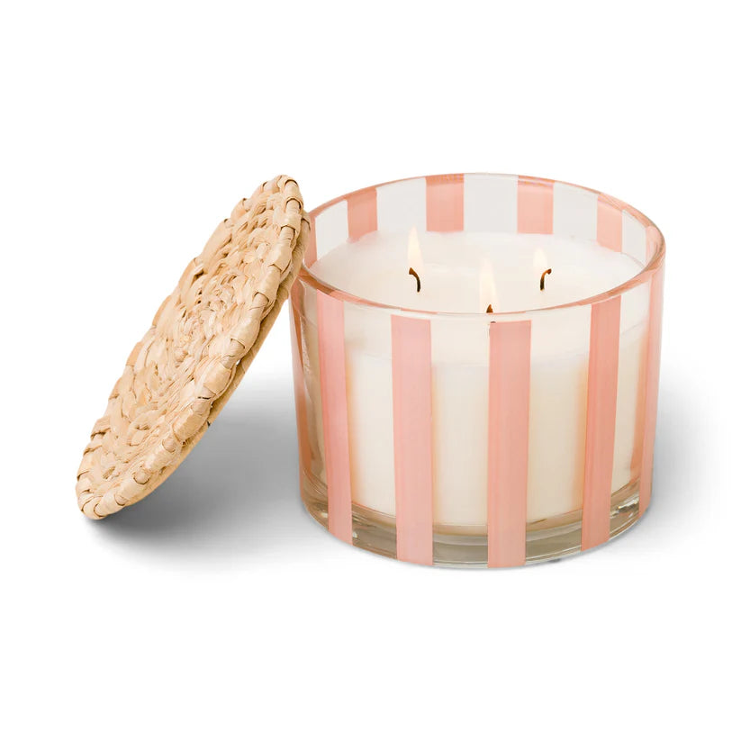 AL FRESCO 12 OZ PEACH STRIPED GLASS CANDLE