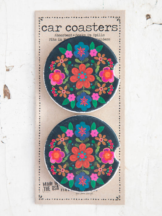 Car Coasters S/2 Folk Flowers