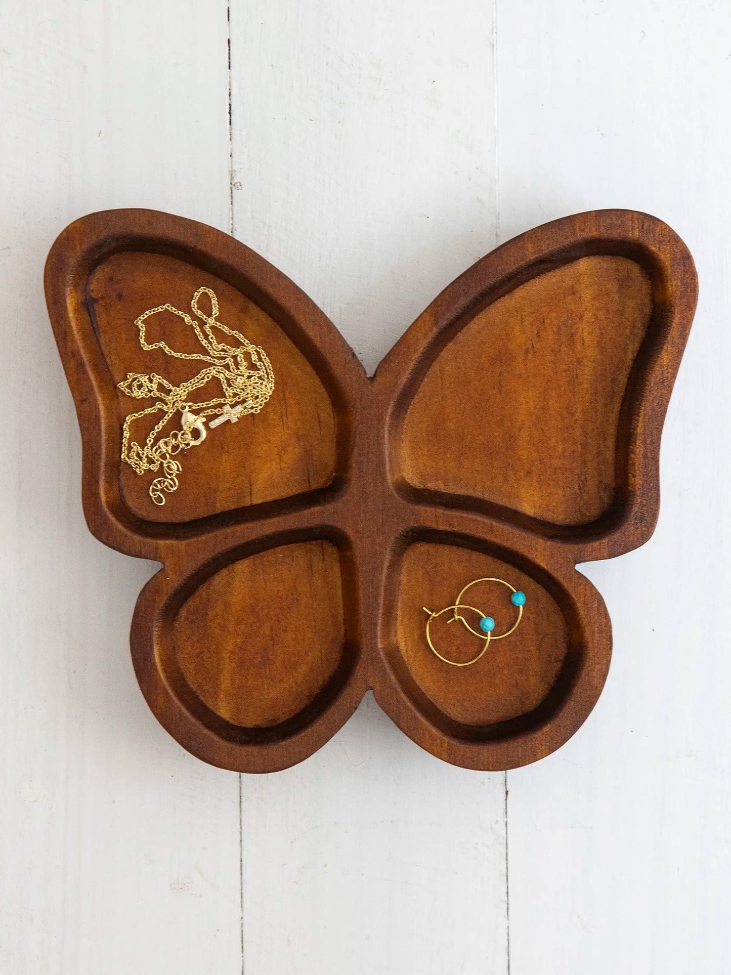 Carved Wood Trinket Dish Butterfly